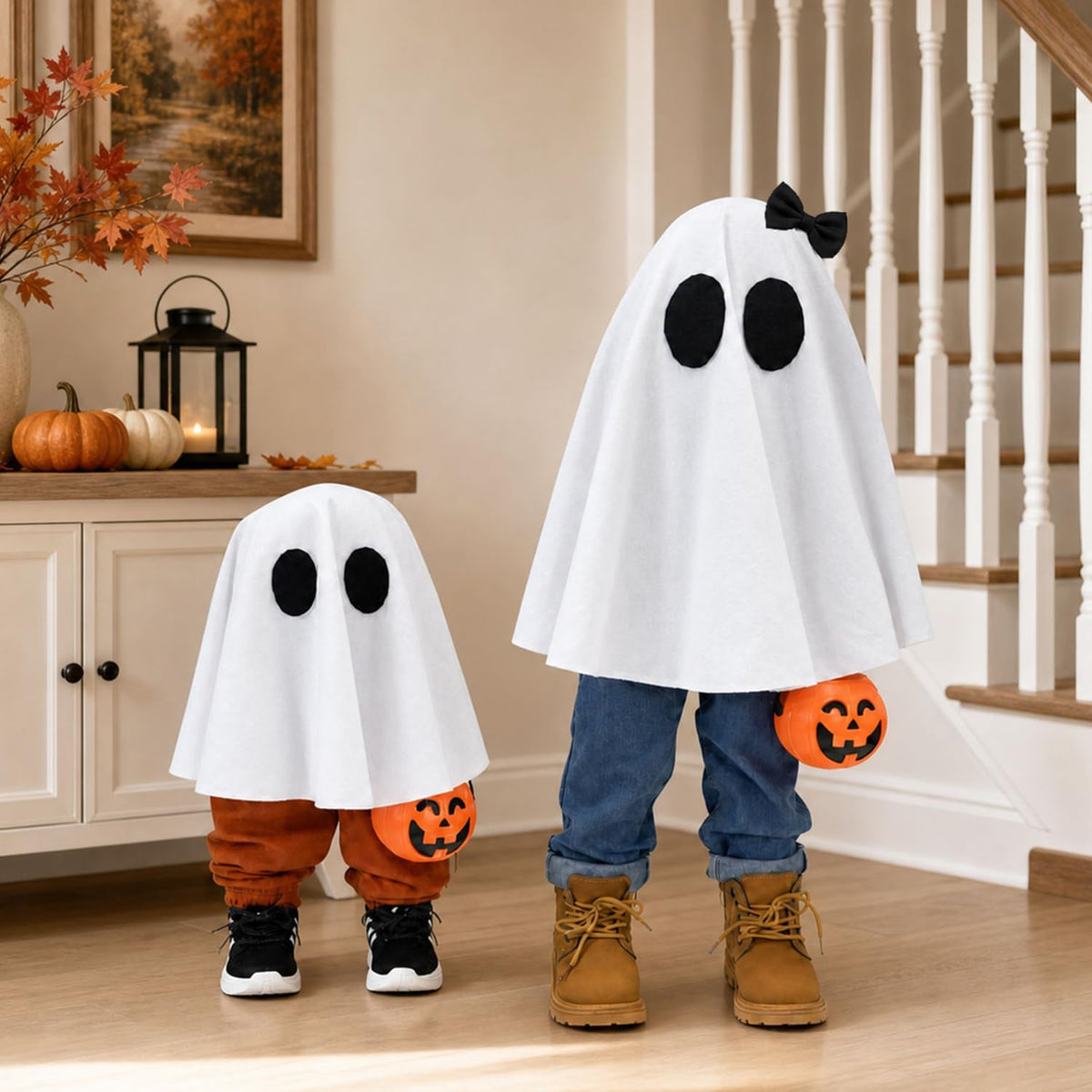 Halloween Decorations - 2 Pack Cute Standing Ghosts with Pumpkin Buckets - Sc...