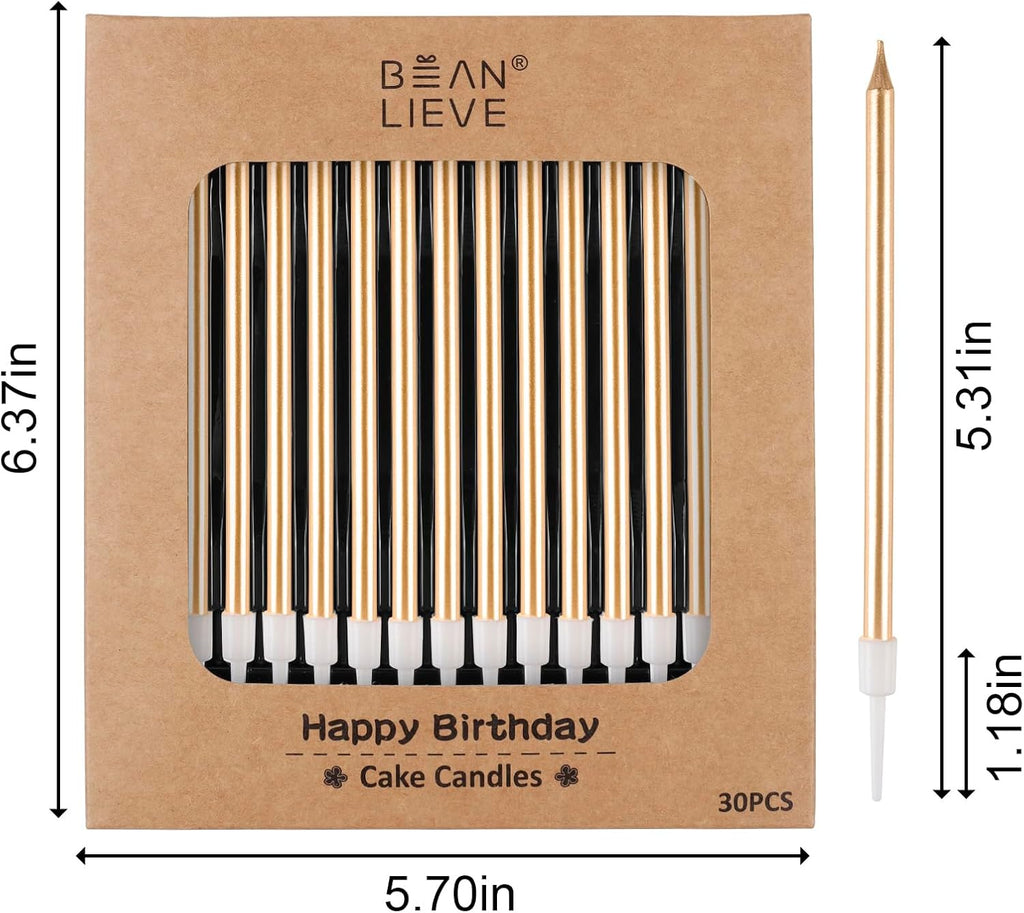 BEAN LIEVE 30-Count Champagne Gold Long Thin Metallic Birthday Candles, Cake Candles, Birthday Parties, Wedding Decorations, Party Candles, Cake Decorations