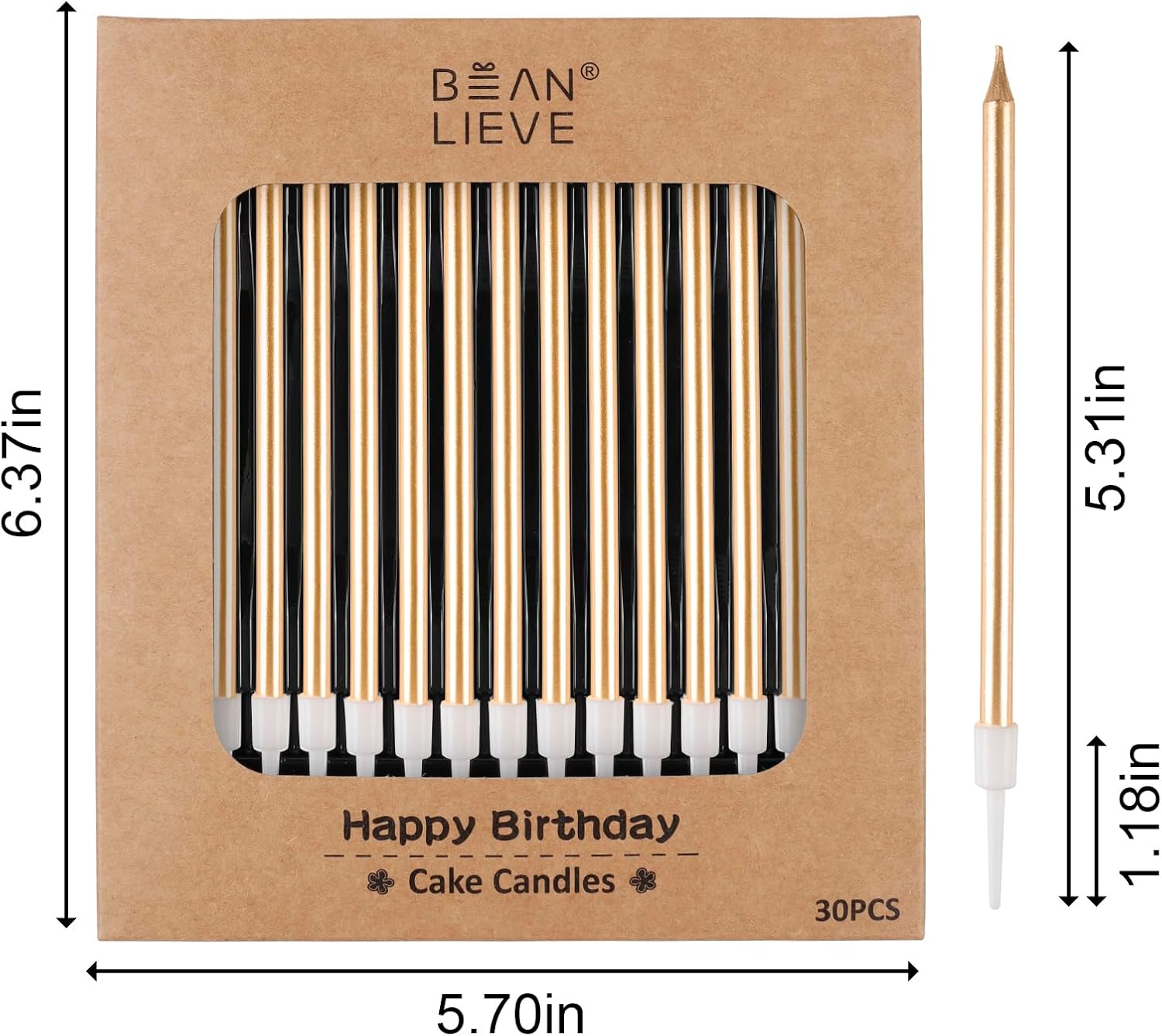 BEAN LIEVE 30-Count Champagne Gold Long Thin Metallic Birthday Candles, Cake Candles, Birthday Parties, Wedding Decorations, Party Candles, Cake Decorations