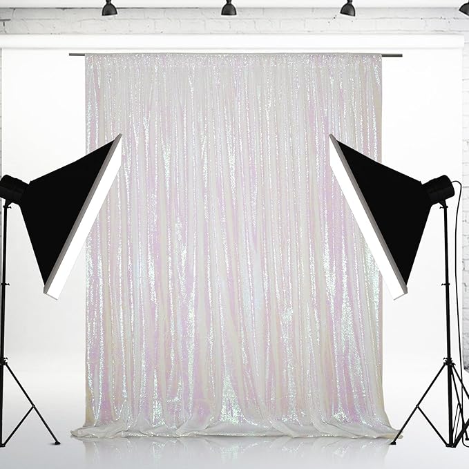 Eternal Beauty White Iridescent Sequin Backdrop, 10x10 Ft Glitter Background Curtains for Shimmer Photography Party Wedding Birthday Back Drop Decor