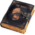 Leather Gothic Journal Magical Raven Skull Spiral Notebook Mystery Crow Journal Grimoire Witchcraft Spellwork Journal Great for Halloween and Raven Lovers Aesthetic Leather Journal for Men and Women (10 x 7 inches)