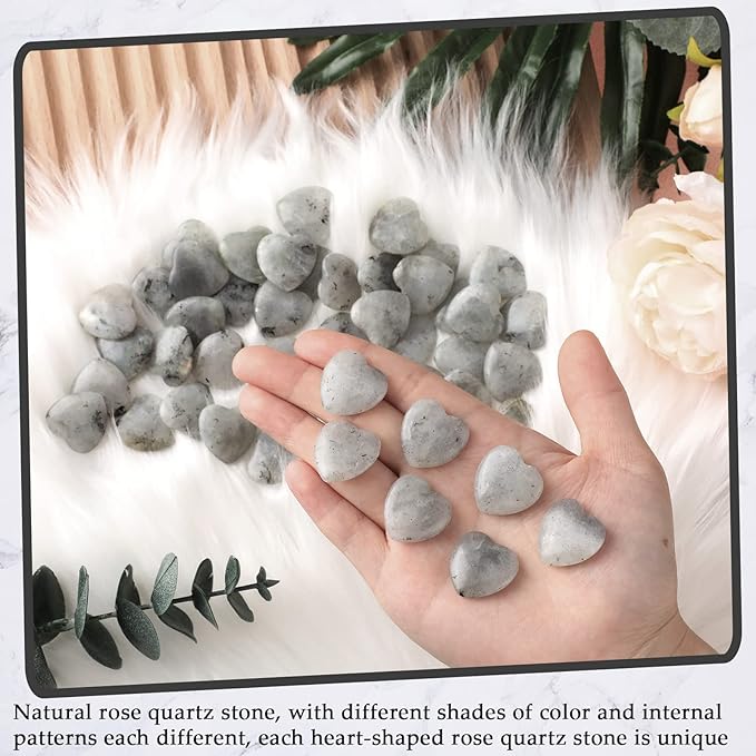 Gerrii 50 Pcs Heart Healing Stone Bulk Quartz Heart Inspirational Stones Gift for Women Love Pocket Polished Natural Energy Balancing Meditation 0.8 Inch(Black Labradorite)