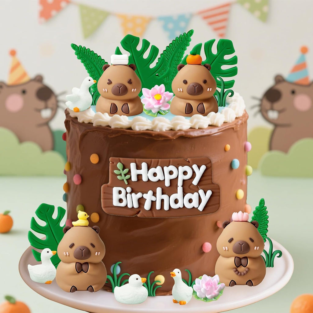 Knana 25Pcs Capy Cake Toppers Capy Figurine Birthday Cake Decorations with Duck Cake Topper for Capy Baby Shower Birthday Party Supplies