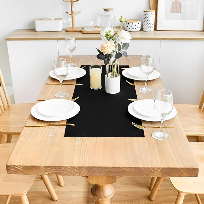 2 Pack Black Small Short Table Runner 12 x 24 Inch Solid Color Runners Coffee Table Dresser for Daily Party Home Decoration