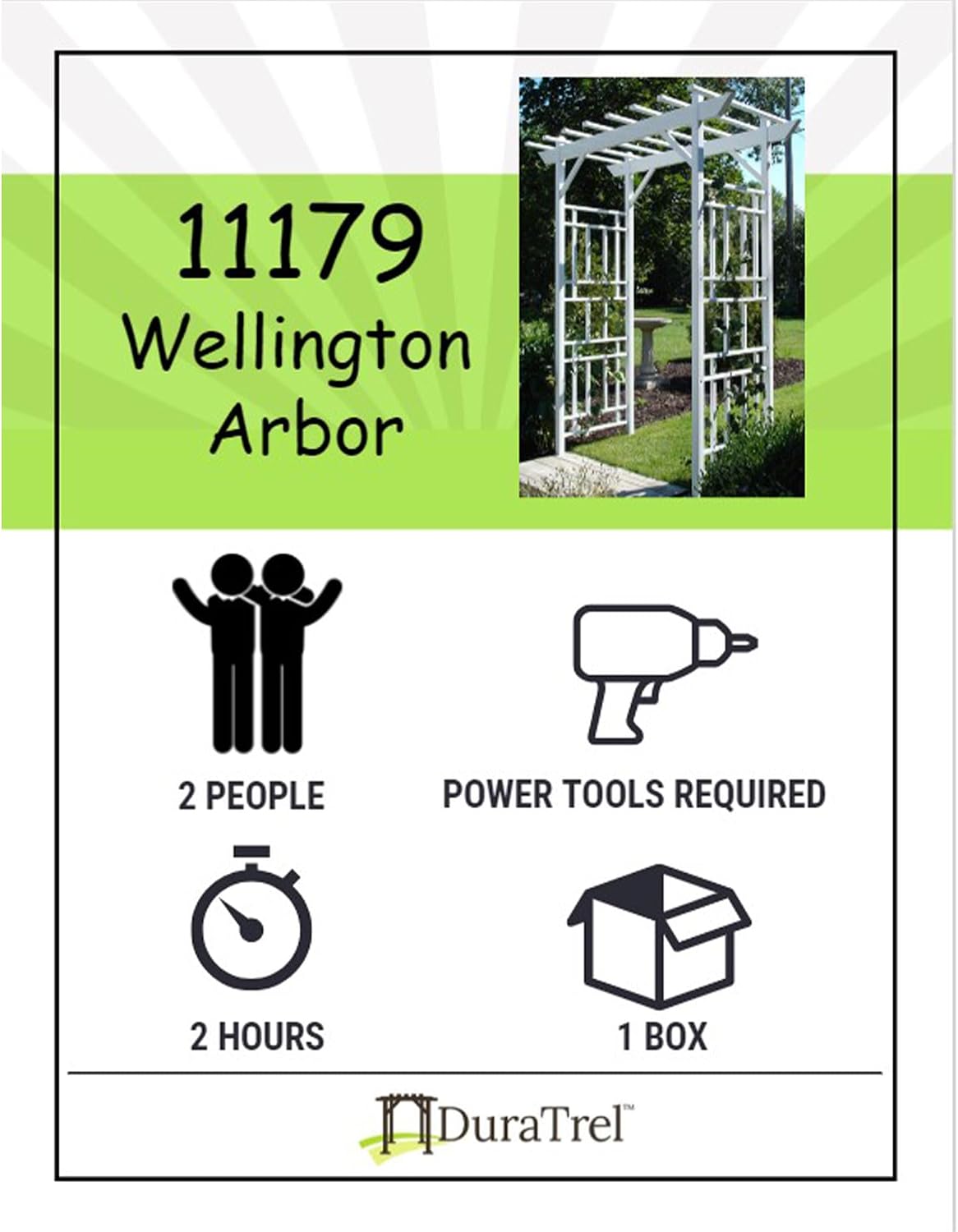 Dura-Trel Wellington Arbor 72" x 85" Outdoor Garden Trellis, White