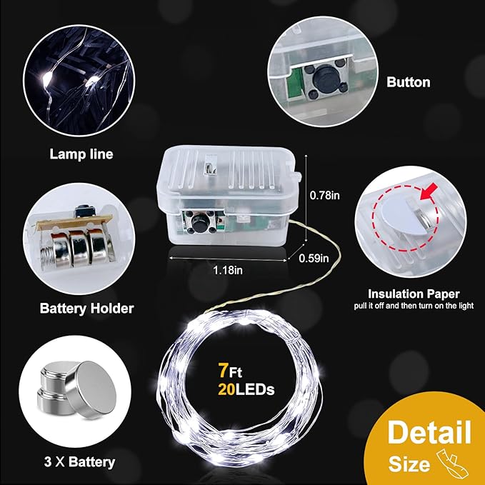 pozzolanas 24 Pack White Battery Operated String Lights - 7ft Waterproof Fairy Lights with 20 LEDs for Home, Mason Jar, Party, Wedding, Halloween, Christmas Decorations