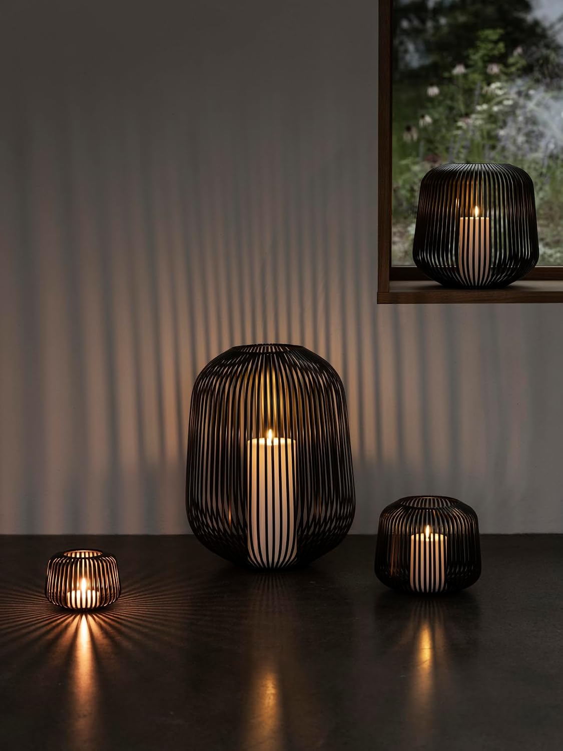 blomus Lito Lantern Black Size S 20 L x 20 W x 17 H cm Candle Holder Black Stainless Steel Lantern Decoration Indoor Lantern
