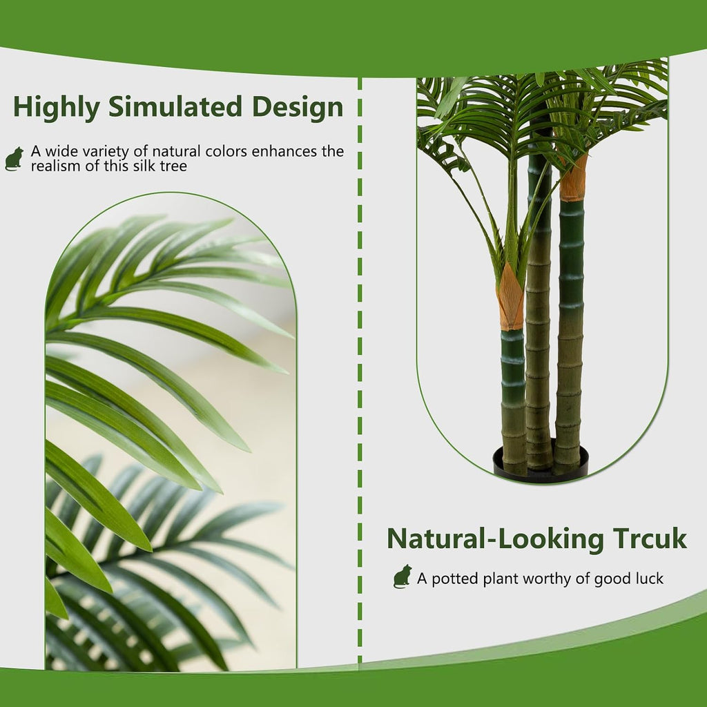 6ft tall golden cane artificial palm tree, large, front angle view