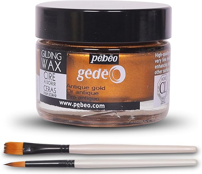Pebeo Gilding Wax 30ml – Antique Gold Gilding Wax for Crafting, Antiquing Wax for Crafts and Professional Finishing – Gilding Wax for Wood, Metal, and More Bundled with Moshify Application Brushes