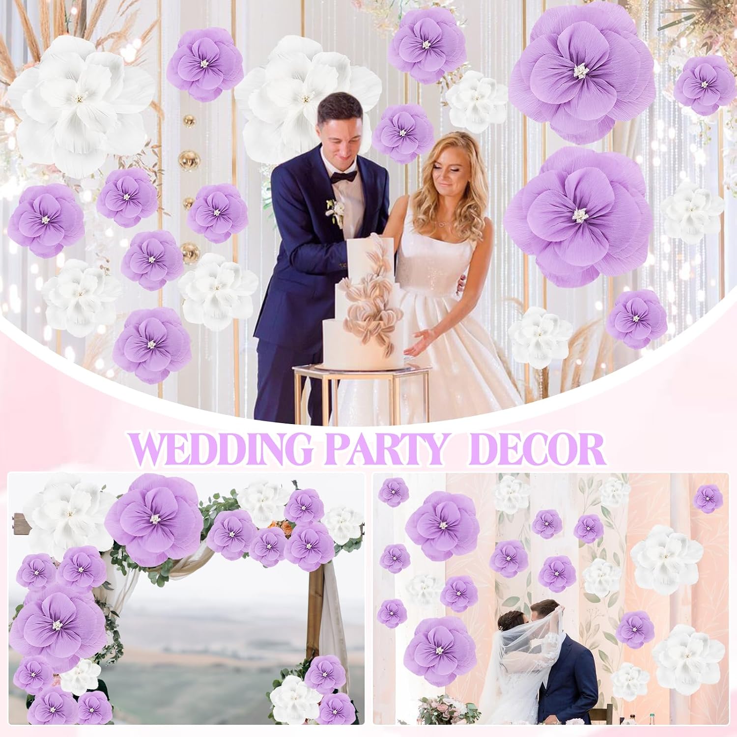 VAIPI 20 Pcs Large Tissue Paper Flowers Giant Paper Flowers Decorations for Wall 24'' 12'' 8'' Crepe Handcrafted Flower for Wedding Baby Shower Birthday Party Wall Backdrop Decor (Purple)