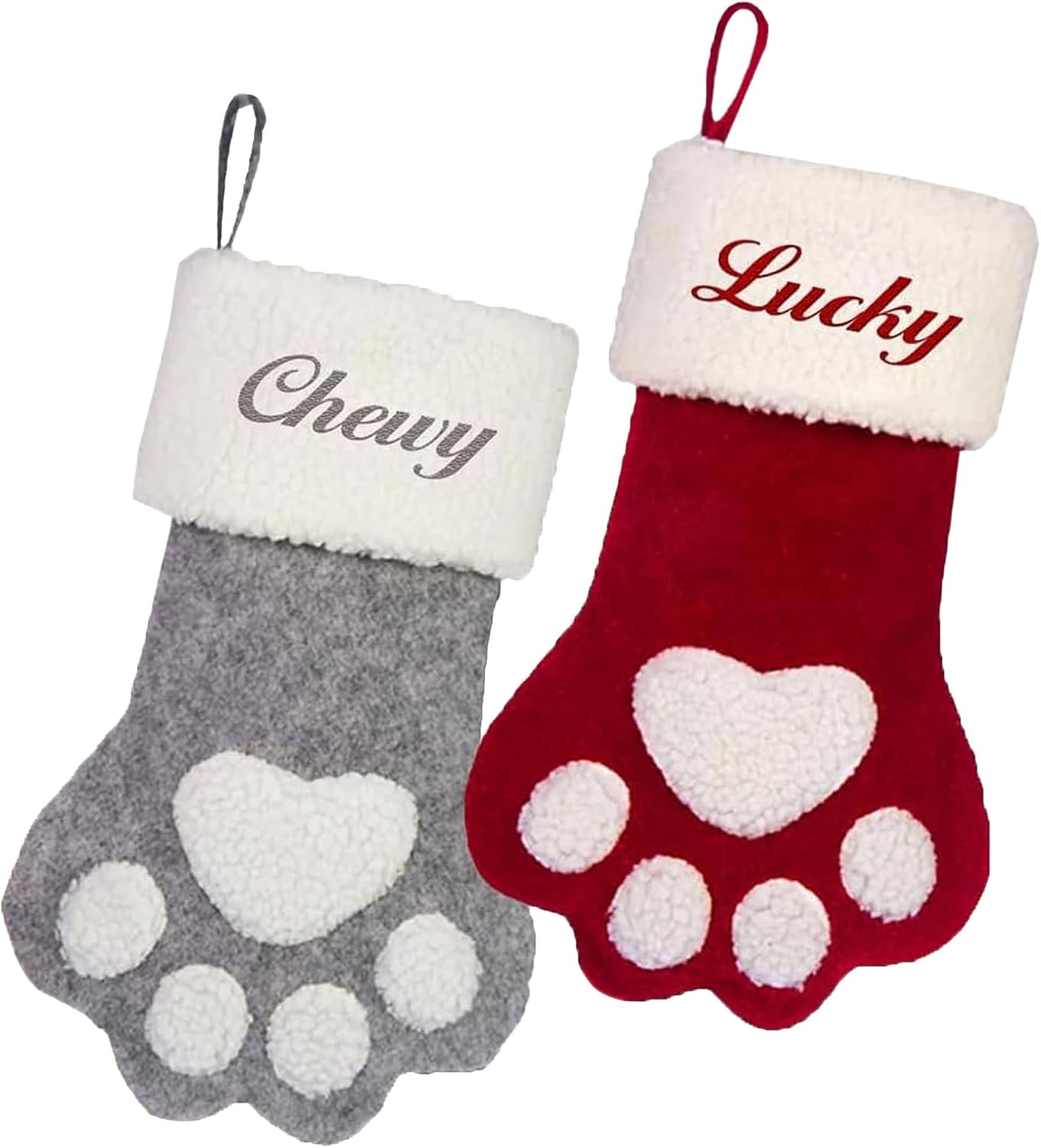 Custom Plush Paw Christmas Stockings with Pet Name, Personalized Dog Cat Paw Stockings Embroidered for Family Decorations 2026 Xmas Gift, 1 Pack