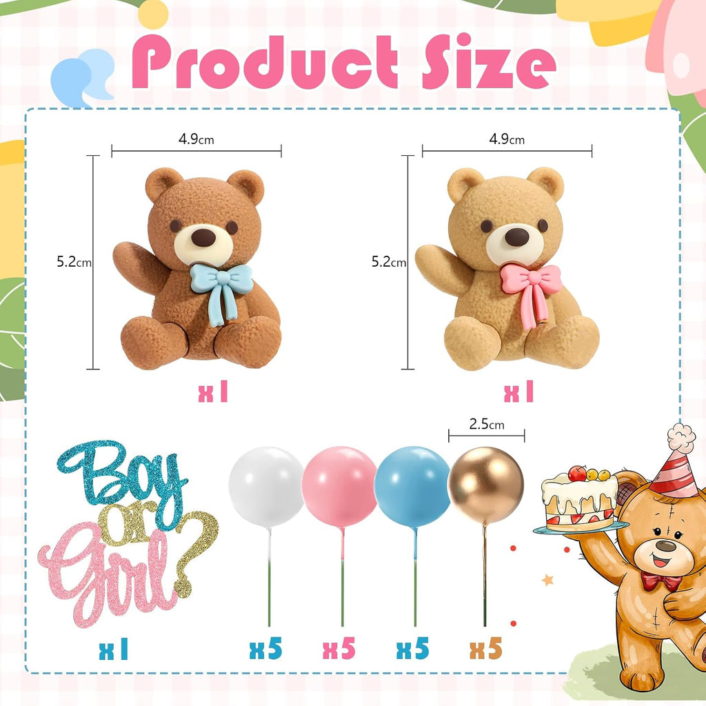 23 PCS Gender Reveal Cake Toppers, Bear Cake Decoration Set | Boy or Girl Gender Reveal Baby Shower Party Supplies