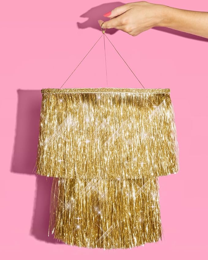 xo, Fetti Gold Fringe Tinsel Chandelier | 16" | Bachelorette Party Decorations, Birthday Photo Booth Supplies, New Years Eve Decor, HBD