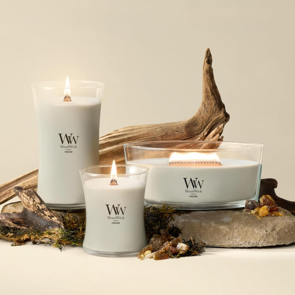 WoodWick Fireside Holiday Candle Gifts for Women and Men, 9.7 oz Medium Hourglass Candle with Crackling Wick