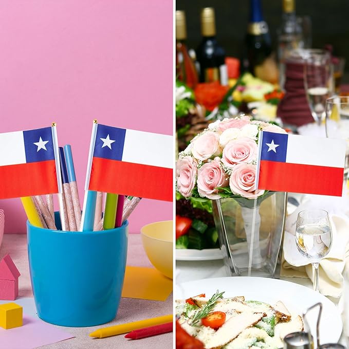 Chile Flag Chilean Flag, Small Mini Handheld Chile Flags on Stick, Ideal for Party Parades Sports Events Patriotic Festival Decorations