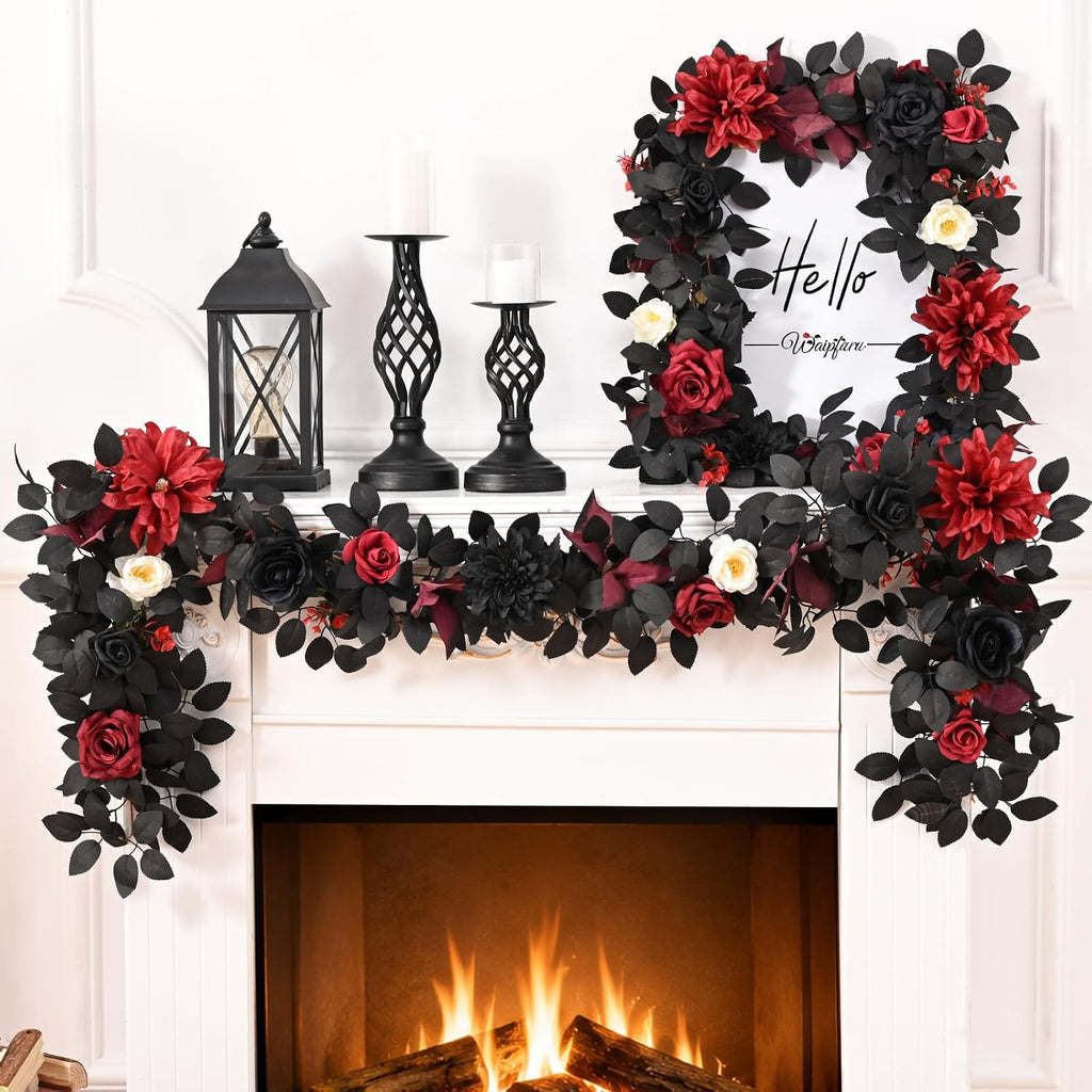 waipfaru 2pcs halloween garland, artificial rose flower garland on a desk or shelf