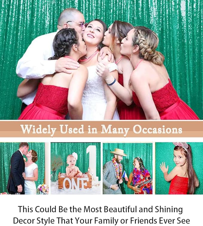 ShinyBeauty Premium Sequin Photography Backdrop 4x7 FT -Green Glitter Fabric Backdrop Curtain for Wedding, Birthday, Party Decor -Sequined Curtains (Green)