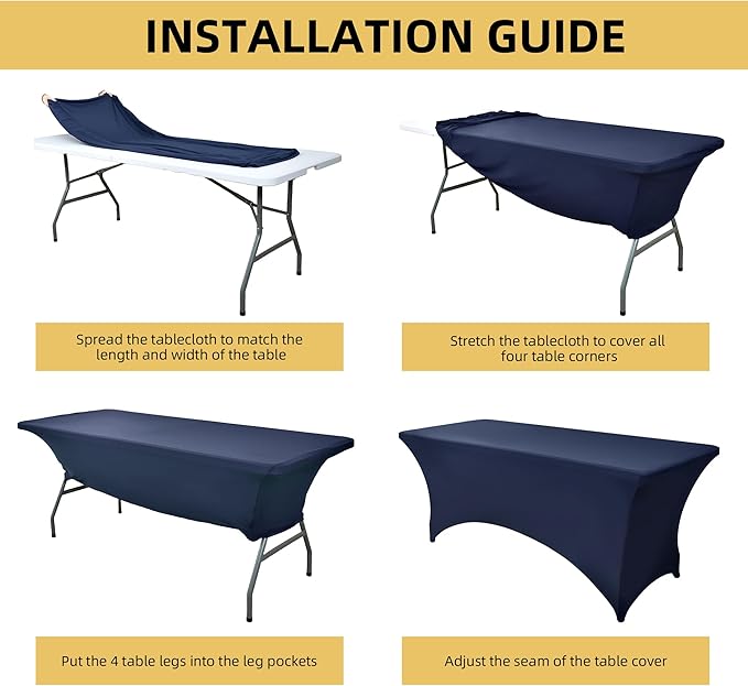 2-Pack 6ft Spandex Table Covers for Rectangle Standard Folding Tables - Wrinkle Resistant Stretch Tablecloths - Ultimate Fitted Table Protector for Parties, Trade Shows, Banquet