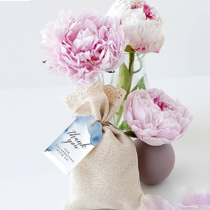 Andaz Press 100-Pack Thank You For Celebrating With Us Favor Tags Navy Blue Watercolor Cardstock Gift Tags with Bakers Twine for Wedding Baby Shower Bridal Shower Birthday Party Favors 2 x 3.75-Inches