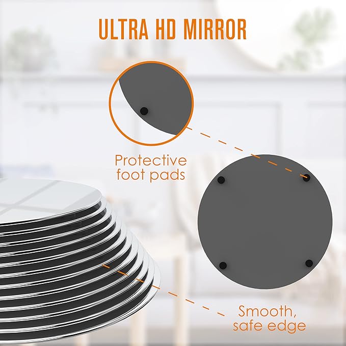 Houseables Mirror Centerpieces for Tables, Round Mirrors for Centerpieces, Mirrored Trays, Round Table Plate Tray, Circle, Glass Charger, Wedding, Center Piece, Small, Base, Candle, 8 Inch, 12 Pack