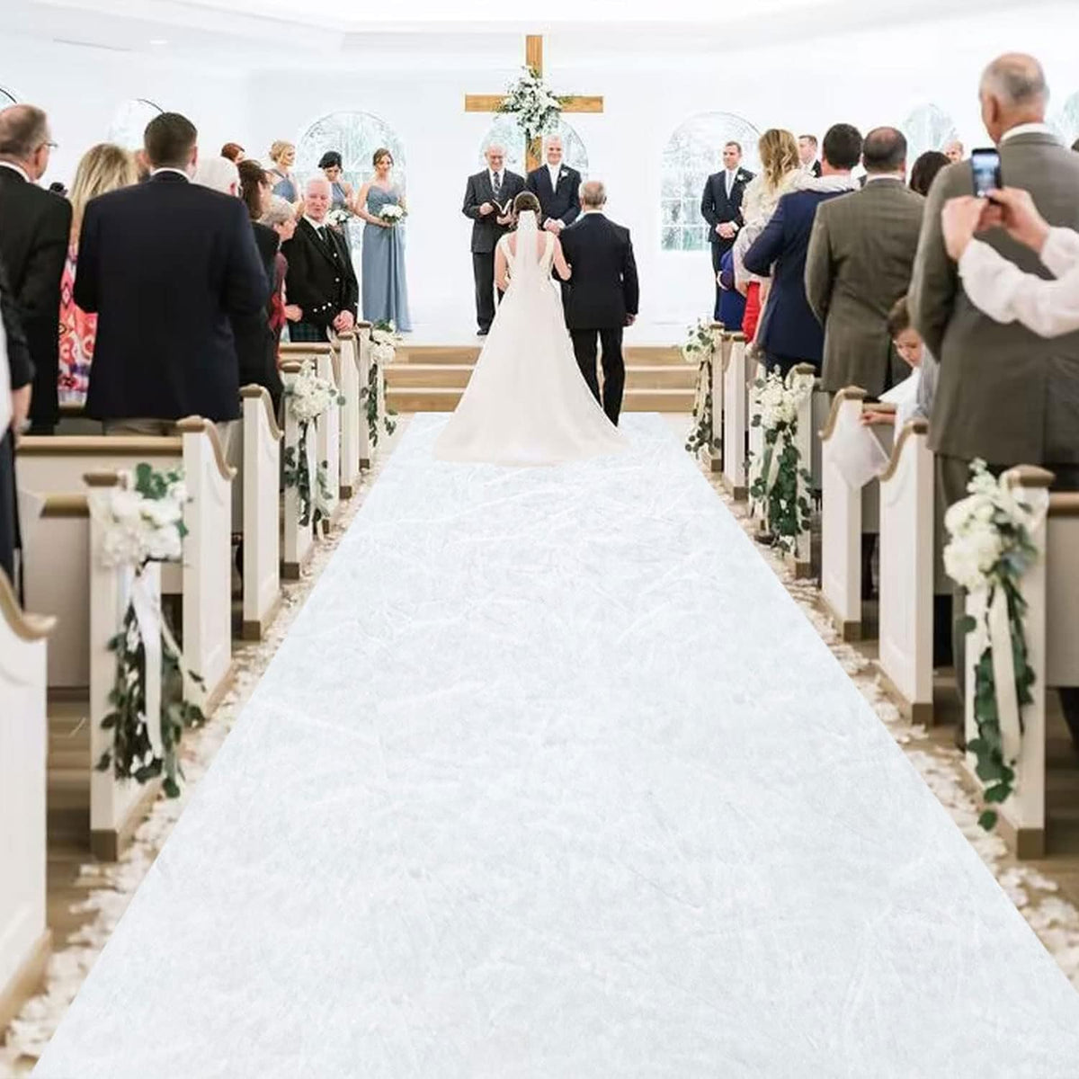 MODFUNS White Aisle Runner for Wedding Ceremony 4FTx25FT Velvet Fabric Runway...