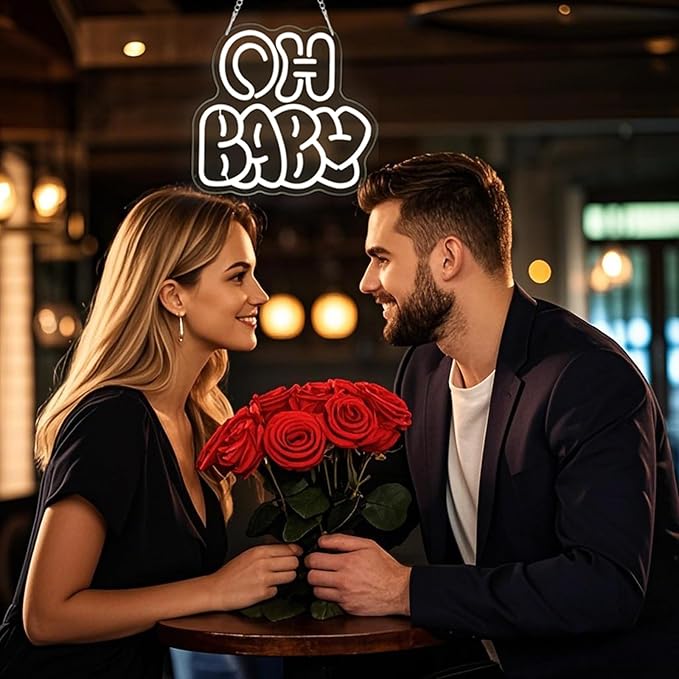 Oh Baby Neon Sign for Backdrop Wall Decor, Cute Decorative Lights, oh baby Neon Lights for Baby Shower Birthday Party Bedroom gender reveal parties Baby's Room Cool White size:12.6 * 11.61In