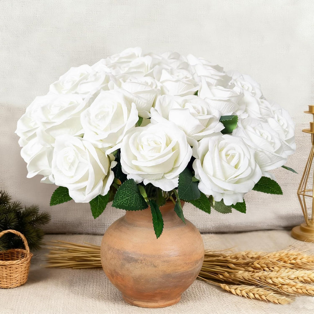 white roses artificial flowers with stems for home, view 9
