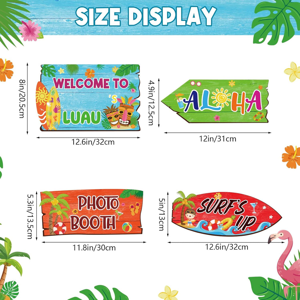 20 Pieces Luau Party Decorations Hawaiian Party Welcome Sign Summer Tropical Party Direction Signs for Fiesta Hawaiian Luau Tiki Themed Birthday Wedding Party Supplies with 2 Sheet Stickers