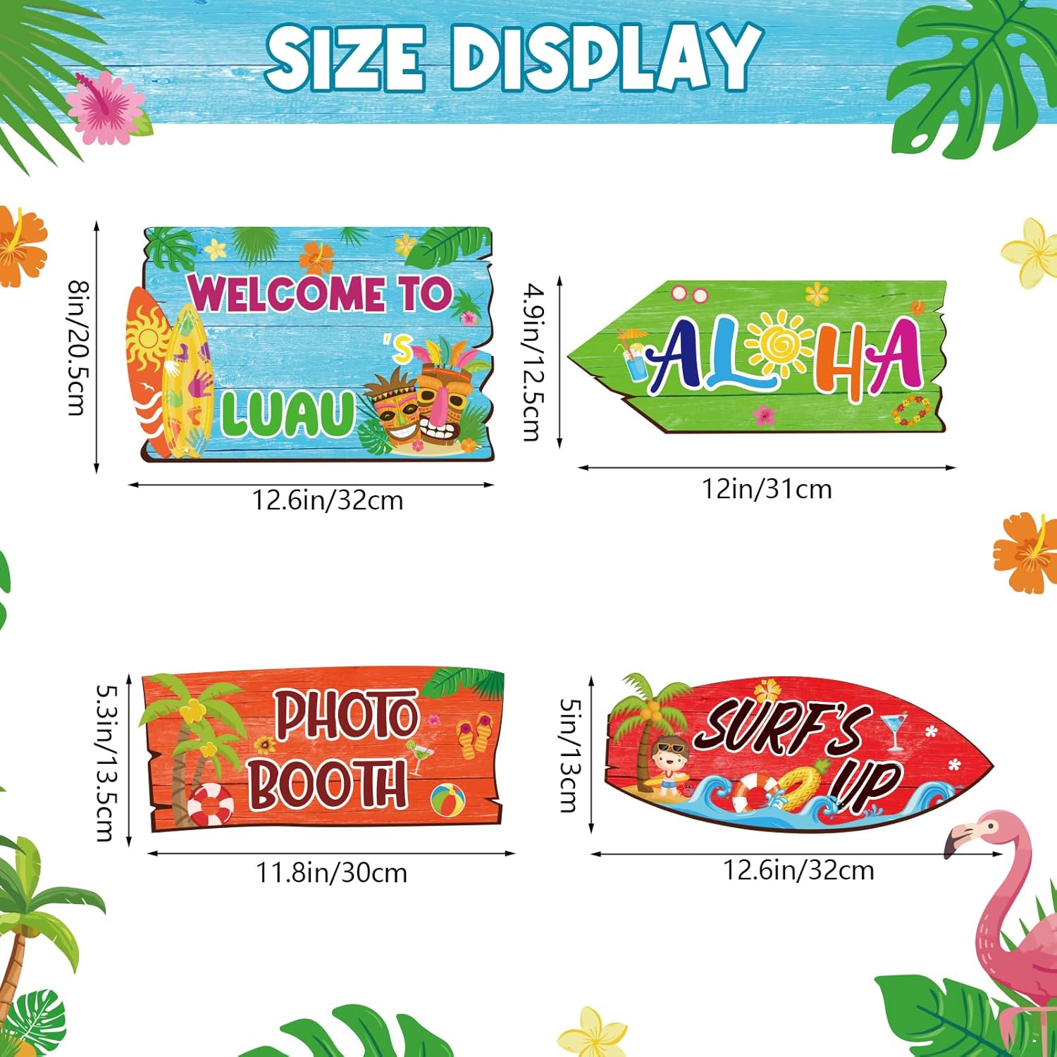 20 Pieces Luau Party Decorations Hawaiian Party Welcome Sign Summer Tropical Party Direction Signs for Fiesta Hawaiian Luau Tiki Themed Birthday Wedding Party Supplies with 2 Sheet Stickers