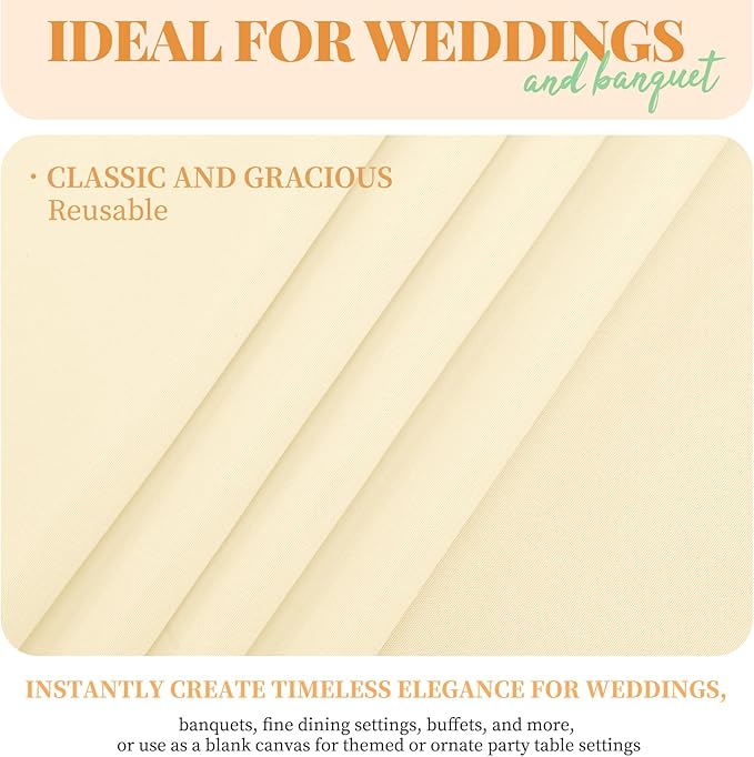 12 Pack 60 x 126 Inch Tablecloth, Beige Polyester Tablecloth for 8 Ft Rectangle Tables, Washable Fabric Table Cover for Wedding Party Dining Buffet Parties or Camping