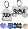 GoTags Stainless Steel Pet ID Tags, Personalized Dog Tags and Cat Tags, up to 8 Lines of Custom Text, Engraved on Both Sides, in Bone, Round, Heart, Bowtie and More (House, Regular (Pack of 1))