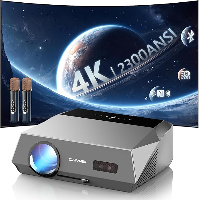 Smart Daytime 4K Projector HDR 2300ANSI with WiFi, Bluetooth, NFC, Apps, Auto Focus/Keystone,Ultra HD 1080P Movie Gaming Karaoke Projector with 2 HDMI ARC, 2 USB, 2 Mics for Home Theater Party TV Golf