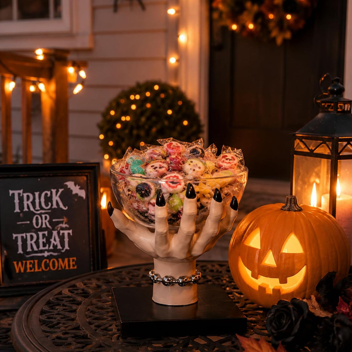 Halloween Witch Hand Candy Bowl Stand Resin Solid Snack Dish Trick Or Treat