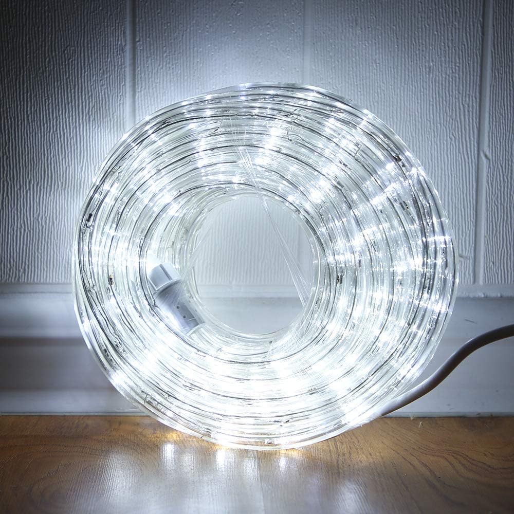 33ft LED Rope Lights, 110V 2 Wire Connectable Christmas Rope Lights Outdoor,240 LED Waterproof Indoor Outdoor White Rope Lights for Outside, Deck, Patio, Pool, Landscape Lighting (Daylight White)