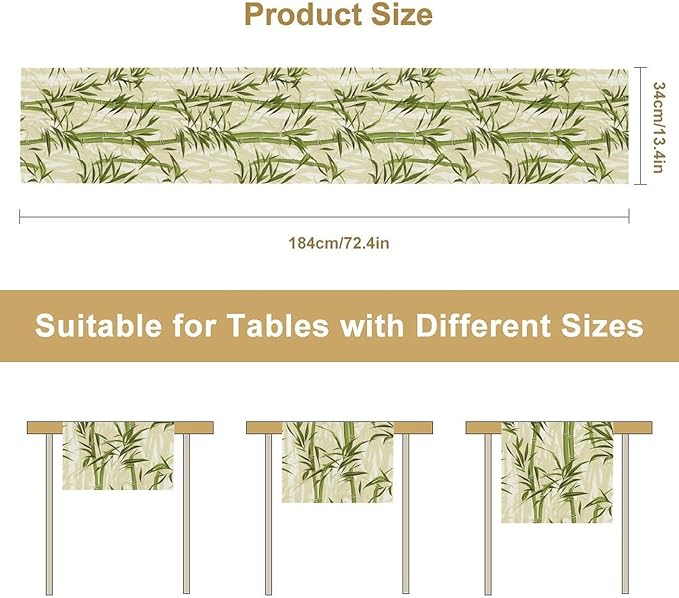 Bamboo Table Runner,Green Plant Leaf Pattern Table Cloth Kitchen Dining Table Home Party Decoration 13x120 Inch