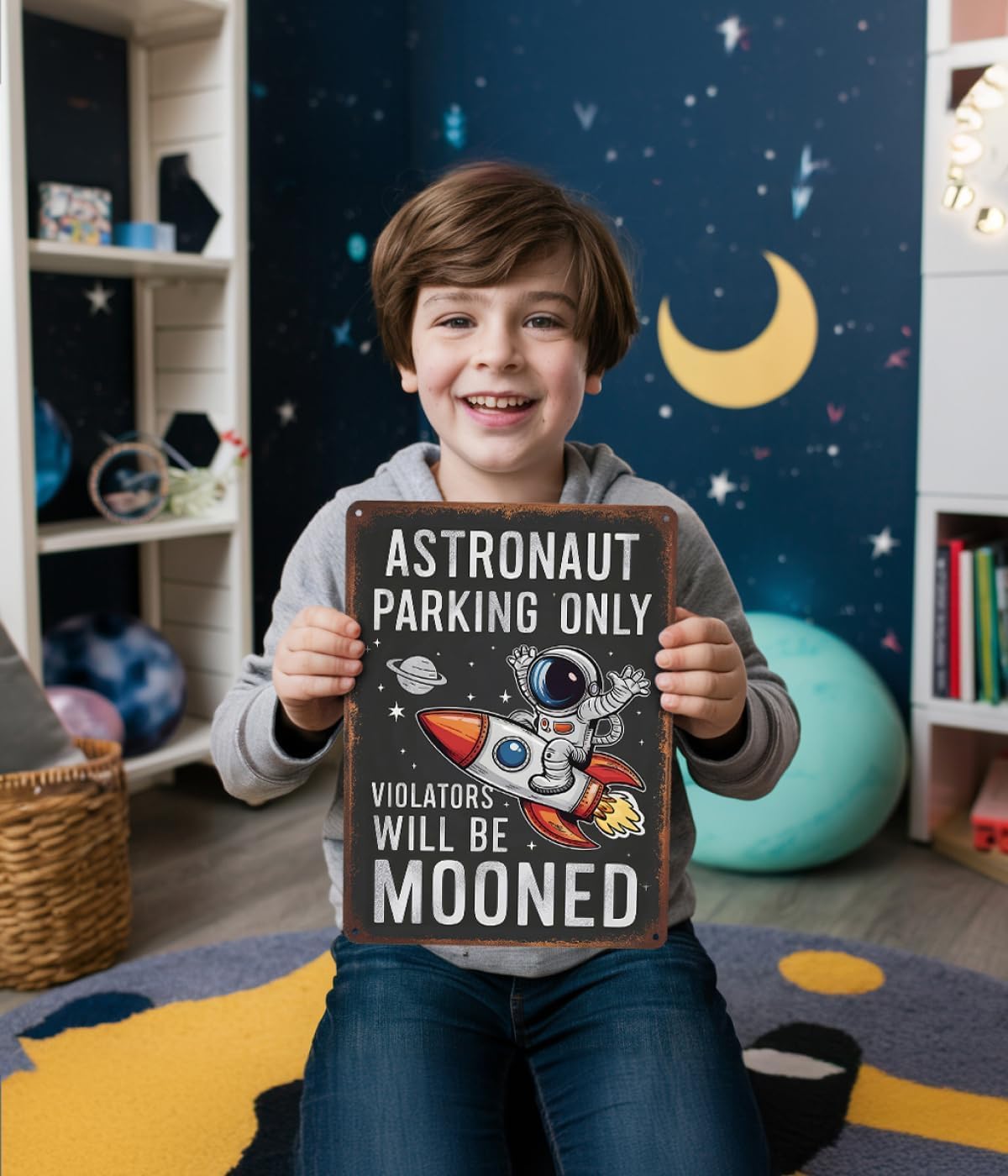 Astronaut Parking Sign - Funny Space Room Decor for Boys, Outer Space Gift