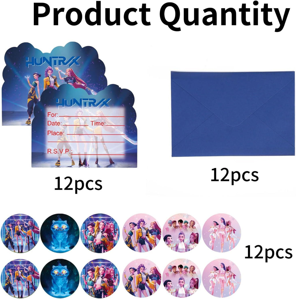 36 Pcs Cartoon Birthday Invitations, Anime Theme Birthday Party Invitations, Includes 12 invitation cards, 12 envelopes, and 12 stickers.