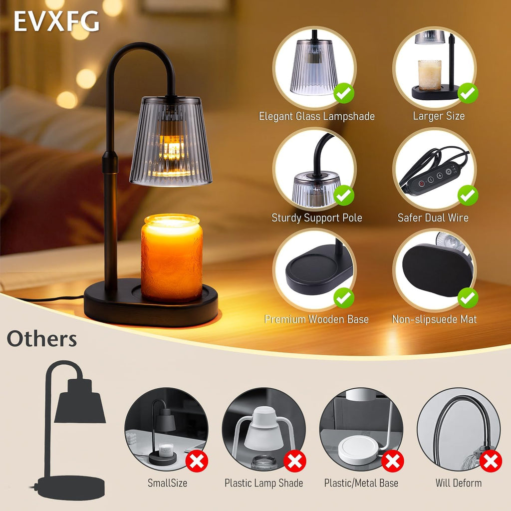 Candle Warmer Lamp with Timer Electric - Wickless Warming Light Height Adjustable Dimmable No Flame Heat Warm Melt Wax Scented Table Lights Elegant Modern Home Decor for Jar Candles Living Bedroom