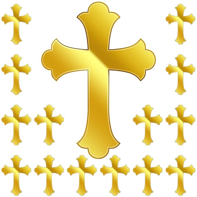 Blulu 16 Pieces Baptism Cake Toppers Crossing Cupcake Toppers Gold Mirror Acrylic Cake Picks Baptism Decor Christian Decorations(Vivid Style)