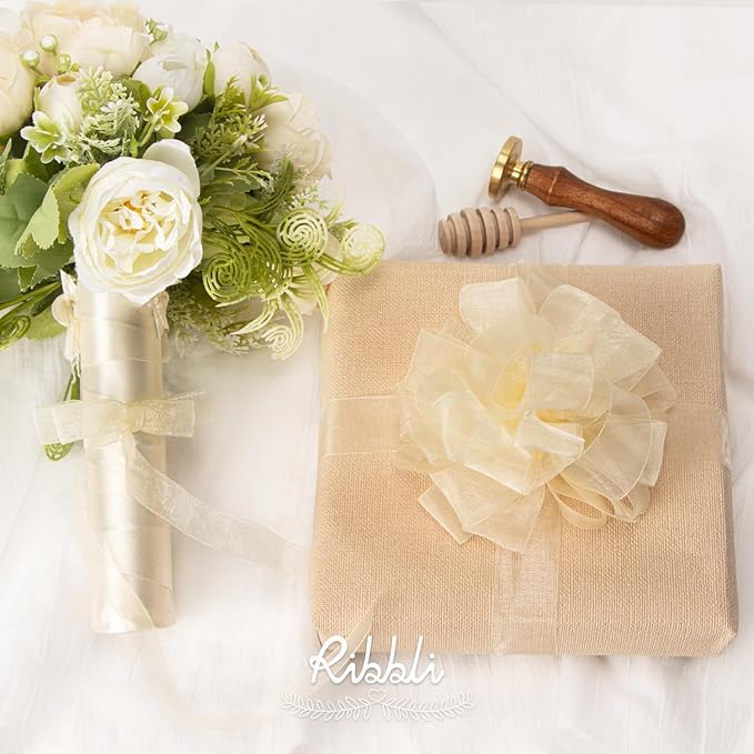 Ribbli Cream Organza Ribbon,1/2 Inches x Continuous 50 Yard, Cream Sheer Ribbon for Gift Wrapping,Cookie Wrapping,Wedding Decoration,All Crafting and Sewing