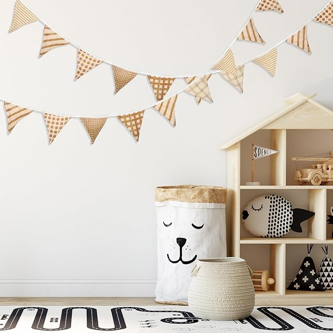 Oudain 15.5 ft Pennant Banner Flags, 2 Pcs Nursery Garland Triangle Bunting Flag Baby Banner for Nursery Decor Baby Birthday Boho Wedding Shower Party Event, Each 7.75 ft(Vivid Color)