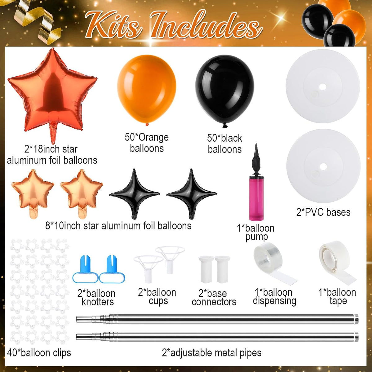 gejoy 110 pcs orange and black balloon arch shown in use