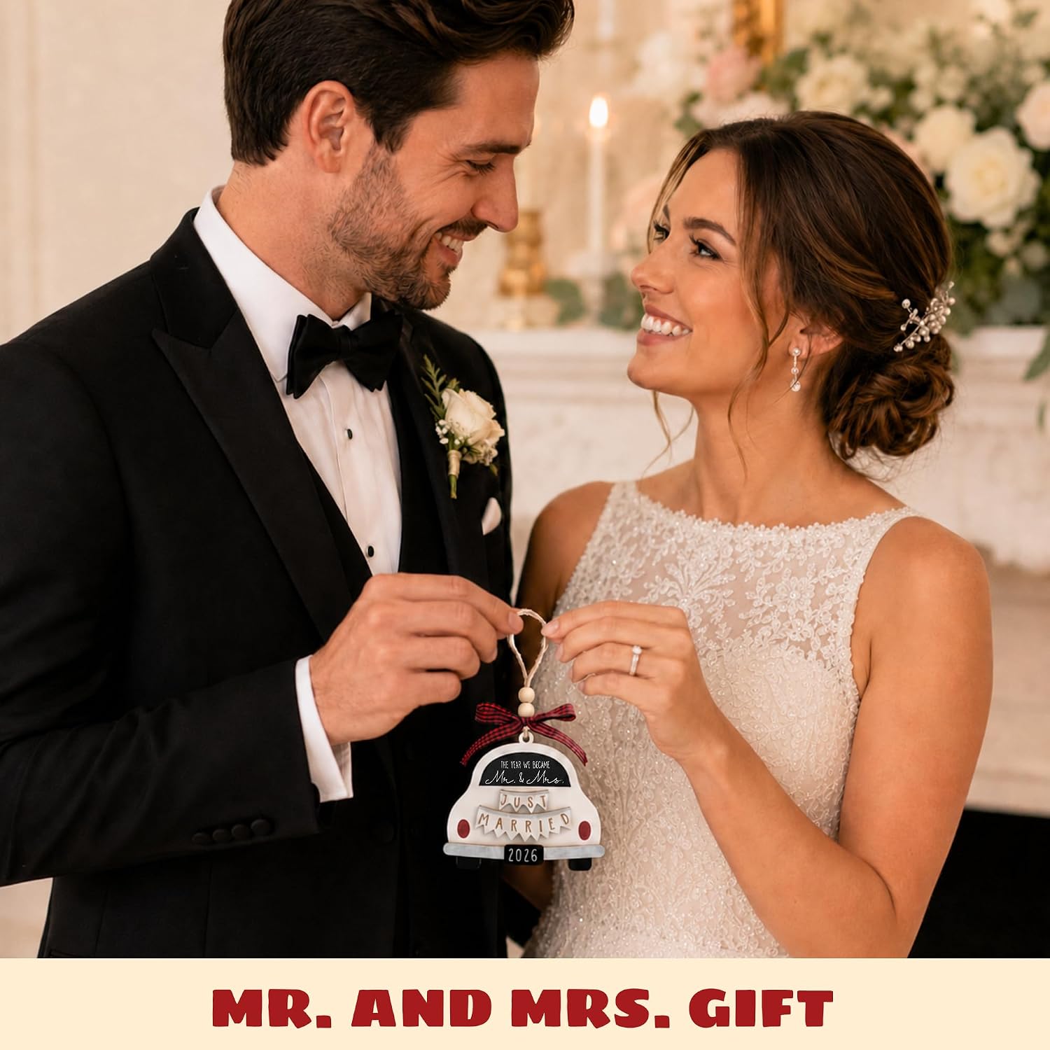 Pawzity Wedding Gifts - Mr and Mrs Gifts - Wedding Gift for Couples 2026, Bride, Newlyweds - Bridal Shower Gift Ideas for Married Newlywed, Future Mr and Mrs - Wood Just Married Ornament 2026