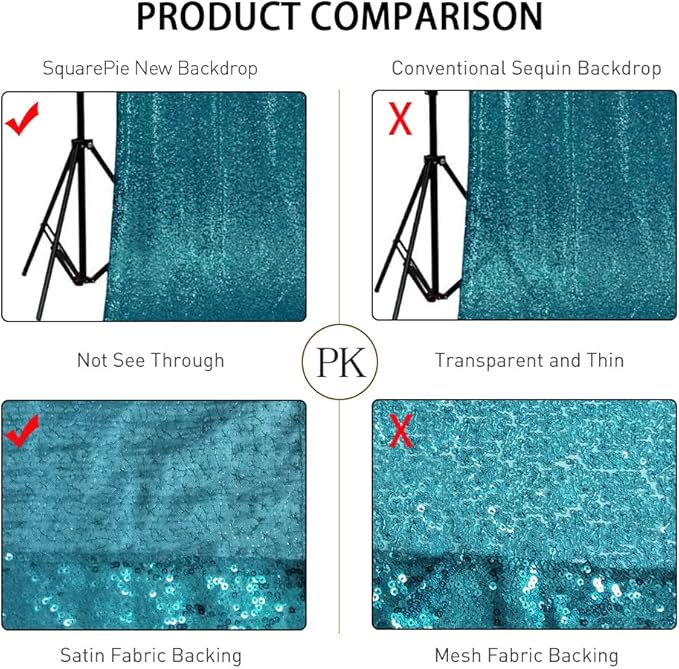 SquarePie Sequin Backdrop Curtain Not See Through Thick Glitter Background for Party 6FT x 8FT Teal