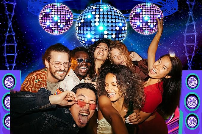 Dance Party Backdrop Retro 80s 90s Theme Stage Dance Ball Music Birthday Party Decoration DJ Photography Background 10 x 8 ft for Baby Shower Picture Photo Shoot Polyester Fabric