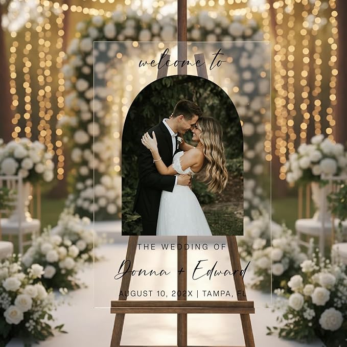 Personalized Wedding Photo Acrylic Welcome Sign – Custom Picture Board with Bride & Groom Names, Elegant Acrylic Wedding Reception Entrance or Ceremony Decoration, Indoor & Outdoor Keepsake Gift #4