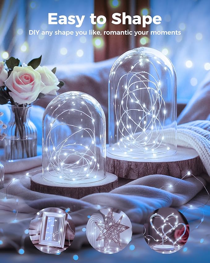 btfarm 6 Pack Fairy Lights Battery Operated, 7FT 20 LED Mini String Lights Waterproof Silver Wire for Mason Jars Centerpiece Table Crafts Bedroom Christmas Decoration, Cool White