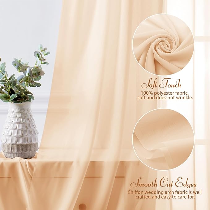SiinvdaBZX 2 Panels Wedding Arch Draping Fabric 30" x 20Ft Peach Pink Sheer Chiffon Fabric Outdoor Extra Long Decorative Drapery for Party Ceremony Ceiling Curtain Backdrop