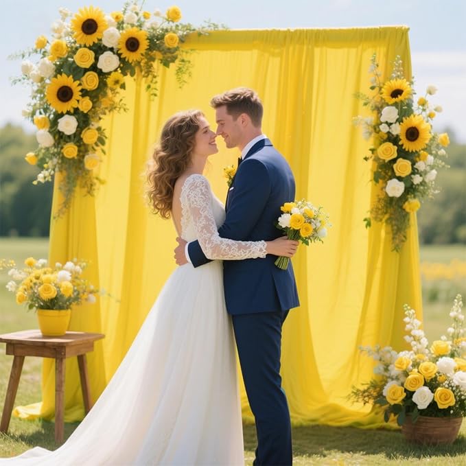 Sugargirl 10x10FT Yellow Backdrop Curtains Polyester Photo Backdrop Drapes Curtains 2 Panels with Rod Pockets for Party Birthday Wedding Photography Home Decoration