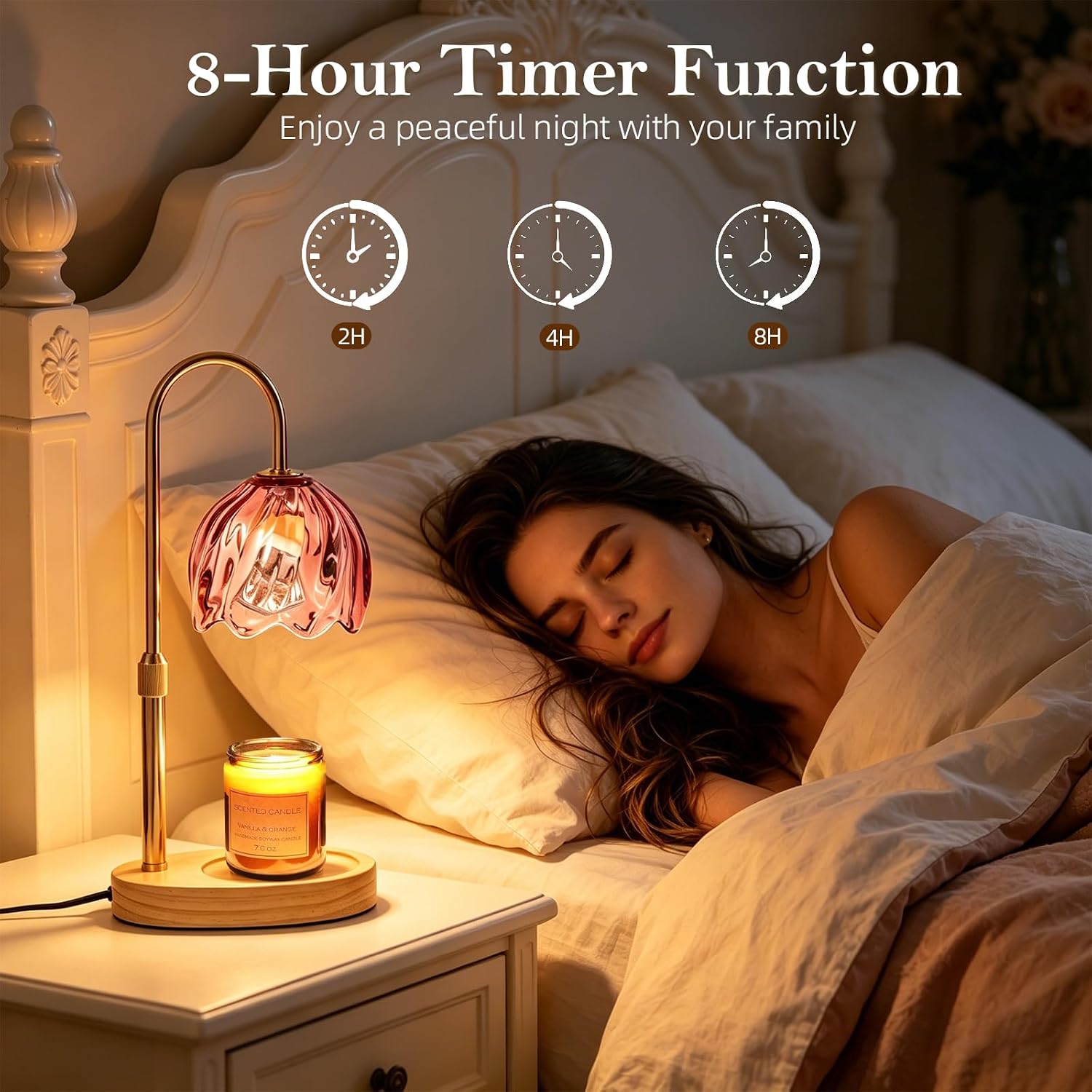 Flower Candle Warmer Lamp with Timer, Dimmable Adjustable Height Wax Melts Warmer for Jar Candles, Birthday Gifts for Women Mom, House Warming Gifts New Home, Bedroom Living Room Decor (Rose Red)